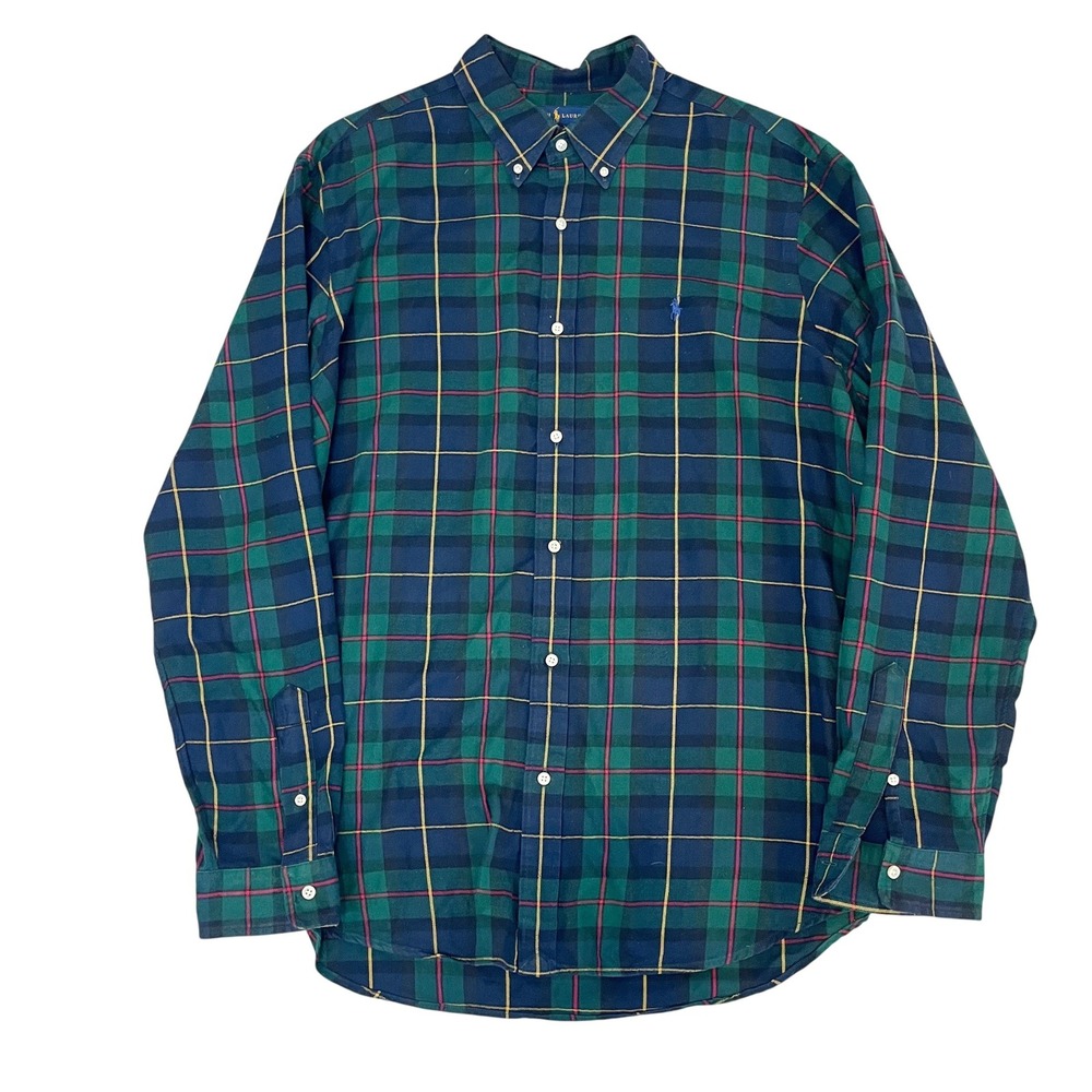 Ralph Lauren Mens XXL Classic Fit Performance Flannel Shirt Green Plaid ButtonUp